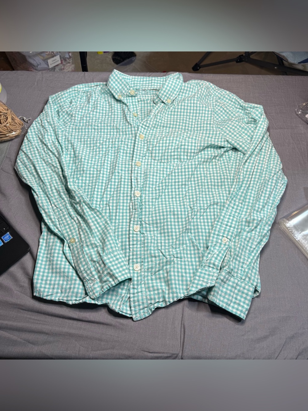 Hollister Mint Green Gingham Button-Down Shirt
